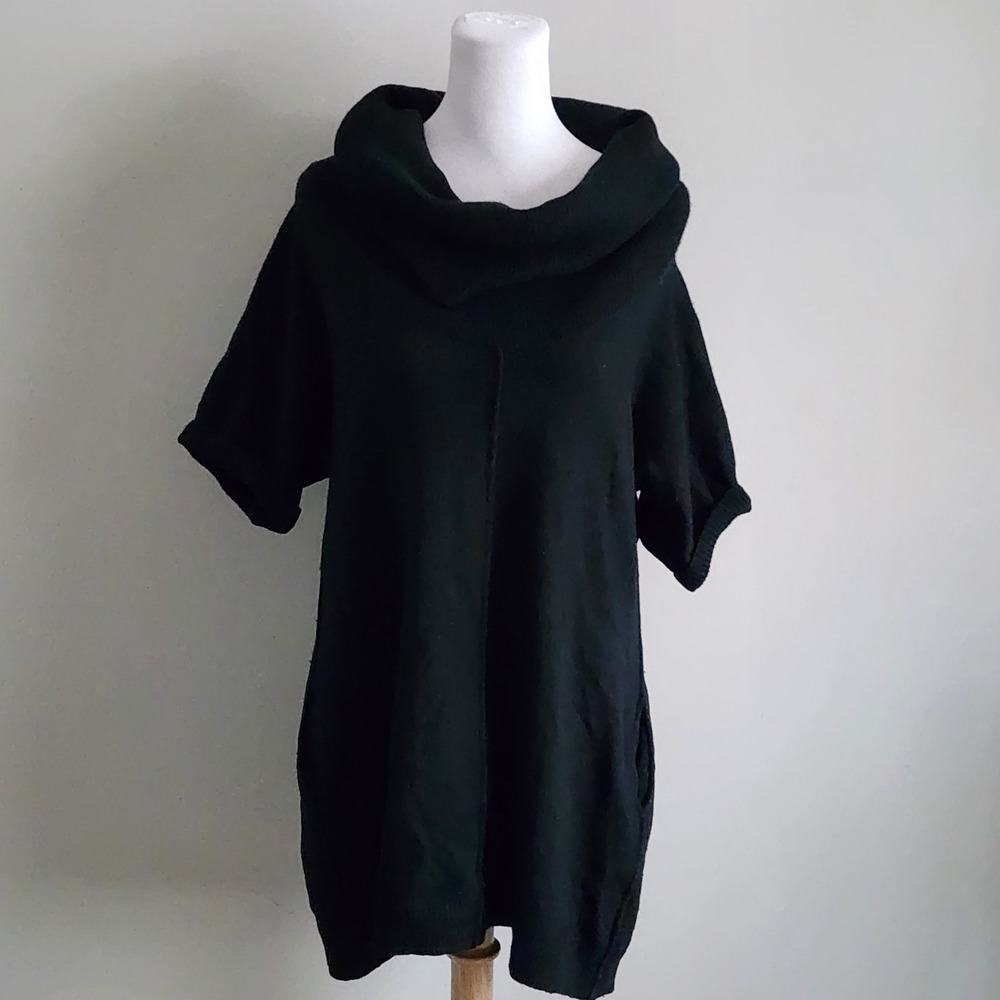 Banana Republic Funnel Neck Cowl Tunic Sweater Womens XL Black Wool Blend Winter